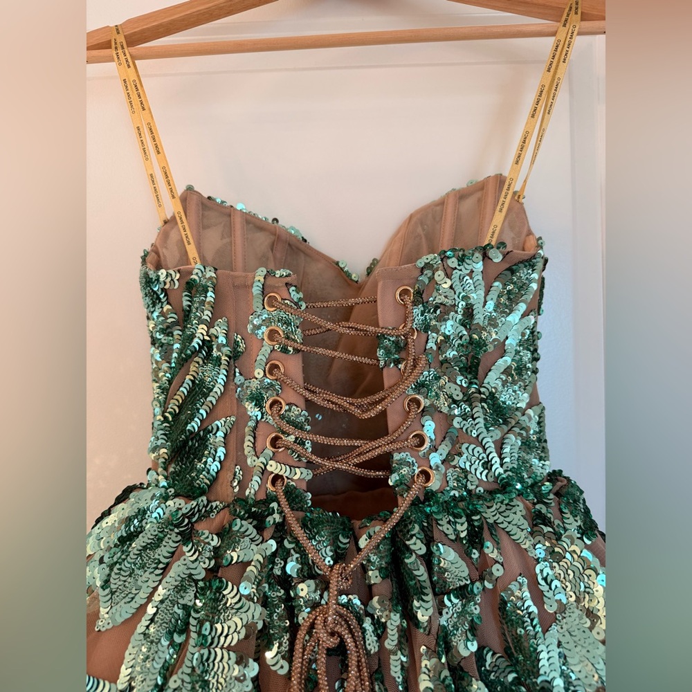 NWOT BRONX AND BANCO Chloe Teal Strapless Sequin Mini Dress, wedding guest dress - Picture 14 of 17